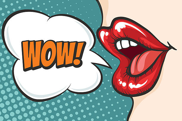 illustrations, cliparts, dessins animés et icônes de lèvres pop art avec bulle wow - human teeth vector illustration and painting cartoon