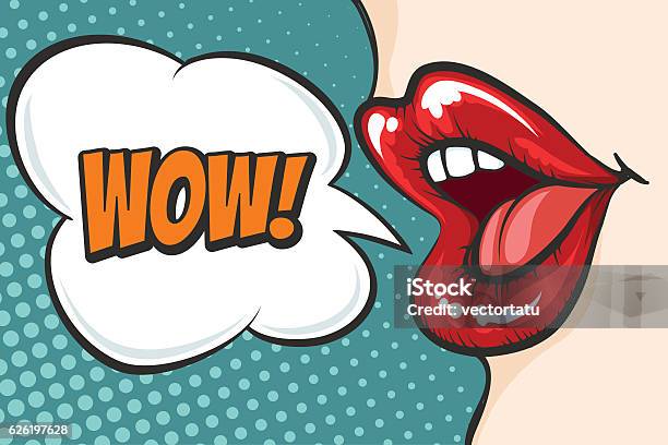 Pop Art Lips With Wow Bubble Stock Illustration - Download Image Now - Pop Art, Talking, Human Lips