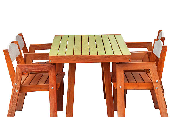 istock Wooden table and chair isolated on white 626204678