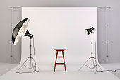 istock 3d studio setup with lights and white background 626205410