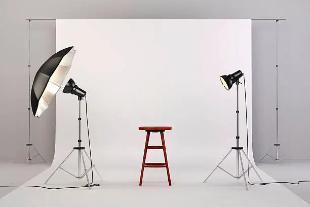 3d studio setup with lights and white background