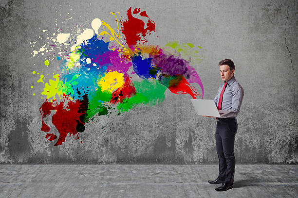 istock creative business man using laptop against grunge background 626207880