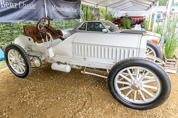 Jüchen, Germany - August 5, 2016: Mercedes 120 HP classic 1906 racing car developed by Daimler Motorengesellschaft DMG with a six-cylinder engine. The 120 hp Mercedes manufactured by Daimler-Motoren-Gesellschaft (DMG) was one of the last original designs by Wilhelm Maybach. The car is on display during the 2016 Classic Days at castle Dyck. 