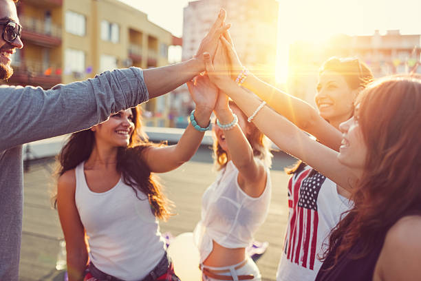 istock Group of friends partying on the rooftop 626224876