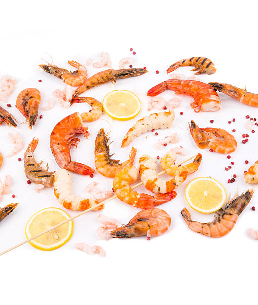 istock Composition of cooked shrimps. 626229892