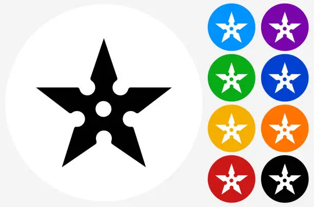 Vector illustration of Shuriken Icon on Flat Color Circle Buttons