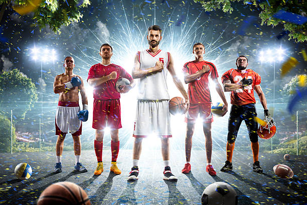 Multi sports collage boxing basketball soccer football volleyball Multi sports collage boxing basketball soccer american football volleyball national anthem stock pictures, royalty-free photos & images