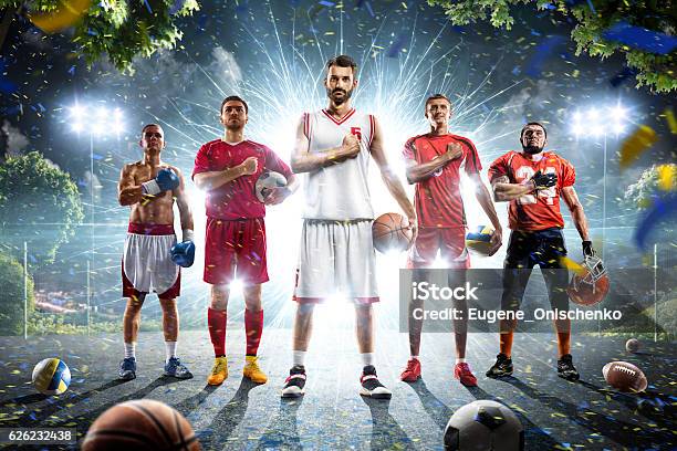 Multi Sports Collage Boxing Basketball Soccer Football Volleyball Stock Photo - Download Image Now