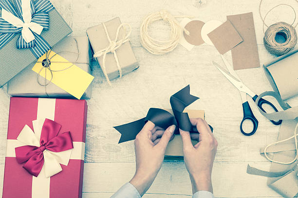 istock Woman prepare present gift box vintage image 626232536