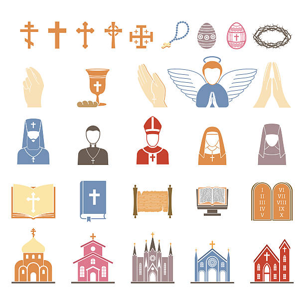 ilustraciones, imágenes clip art, dibujos animados e iconos de stock de conjunto de iconos de religión vectorial - candle human hand candlelight symbols of peace