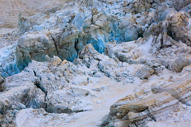 Gorner Glacier crevasses close up mess abstract background, Swiss Alps