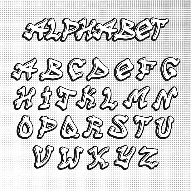 ilustraciones, imágenes clip art, dibujos animados e iconos de stock de vector de fuente graffity - alphabet english culture paint typescript