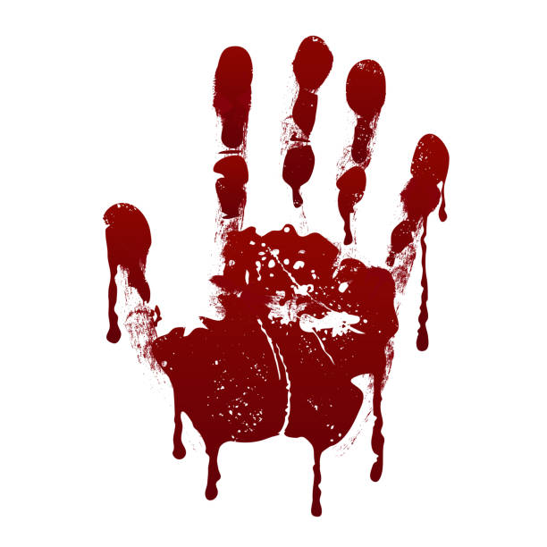 Bloody handprint. Horror dirty scary blood vector background Bloody handprint. Horror dirty scary blood vector background. Hand print messy blood, illustration of handprint red blood handprint stock illustrations