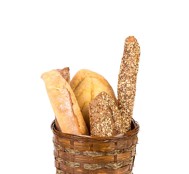 istock Fresh crispy baguettes in basket. 626243490