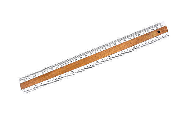 istock Old wooden ruler with white plastic tape isolated on white 626245986