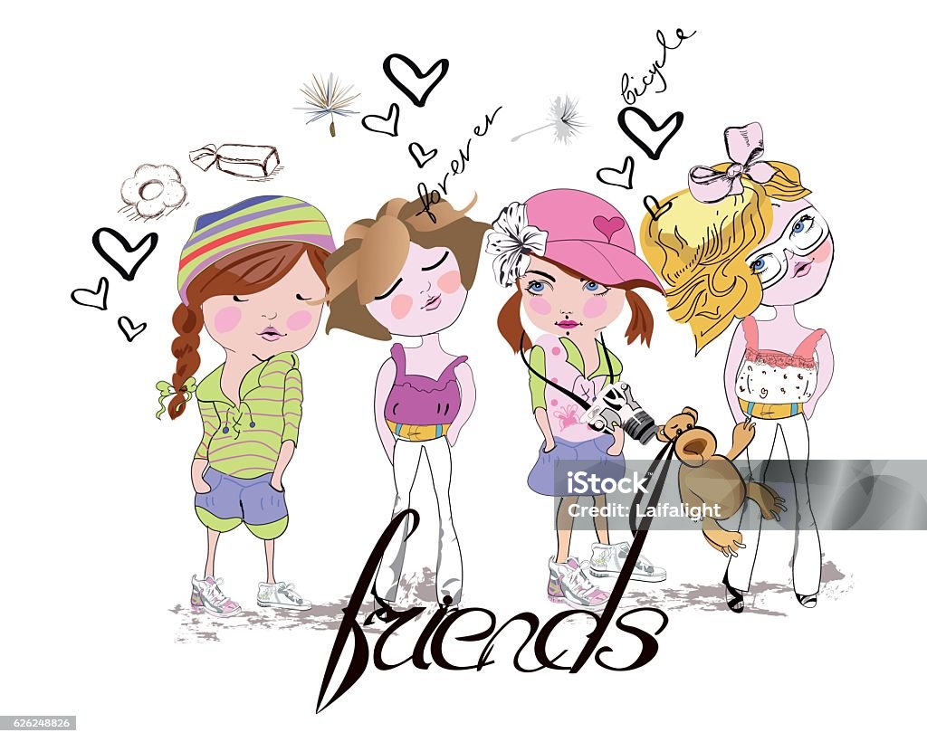 Sketch Of Fashion Girls Friends Stock Illustration - Download ...