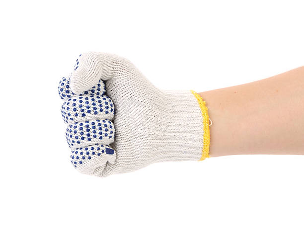 istock Worker hand glove clenching fist. 626253972