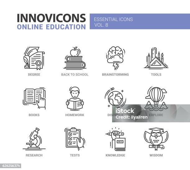 Online Education Line Design Icons Set Stock Illustration - Download Image Now - Icon Symbol, Learning, Exploration