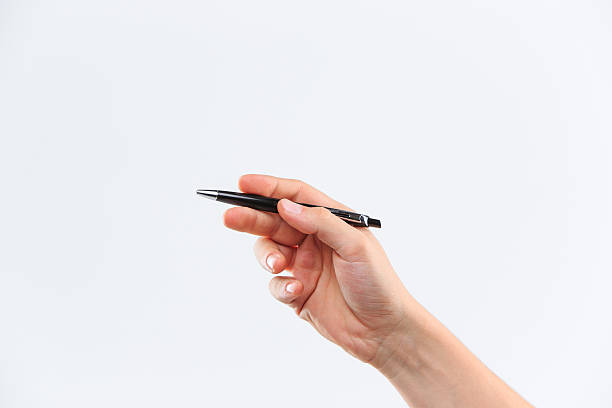 istock Man hand with pen isolated on white background 626256518