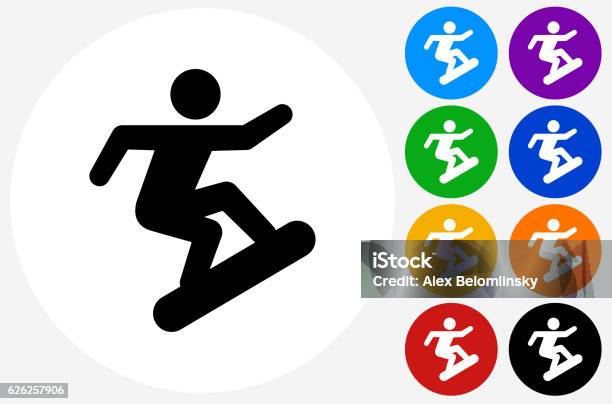 Figure Snowboarding Icon On Flat Color Circle Buttons Stock Illustration - Download Image Now