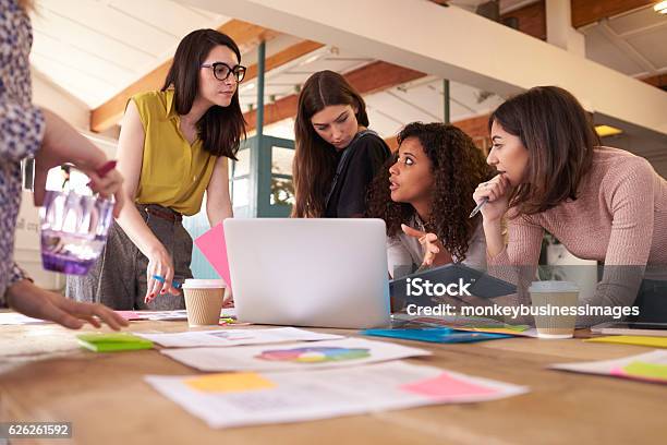 Female Designers Having Brainstorming Meeting In Office Stock Photo - Download Image Now