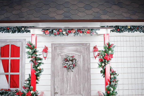 istock Christmas wreath on door in the interior 626263966