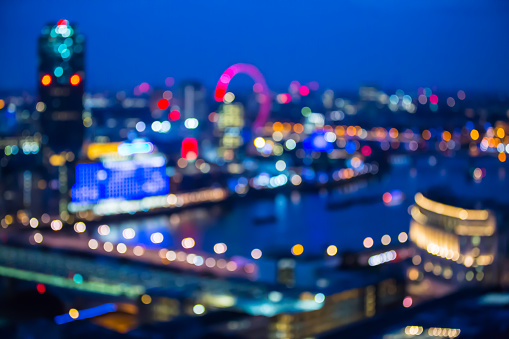 Abstract blur bokeh city of London night lights. Image for background.