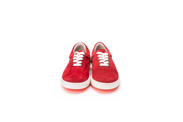 istock red suede childrens lace up shoe on a white background 626267416