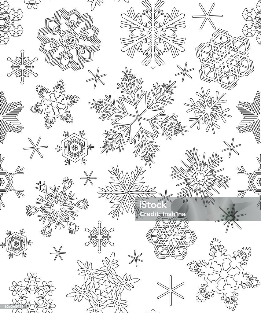 Seamless pattern with snowflakes, adult coloring Snowflake Shape stock vector