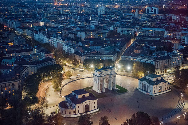 panoramic view of Milan at night panoramic view of Milan at night lombardy photos stock pictures, royalty-free photos & images