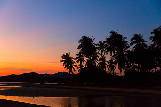 Sunset in tropical paradise. On sea coastline