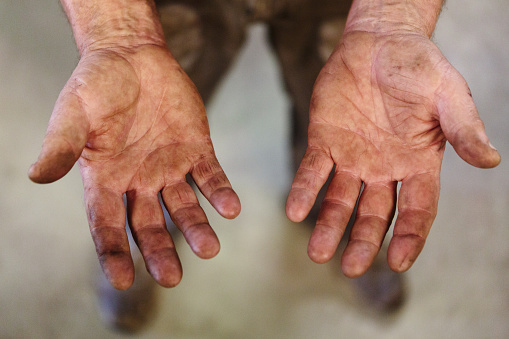 the oily dirty hands of a mechanic