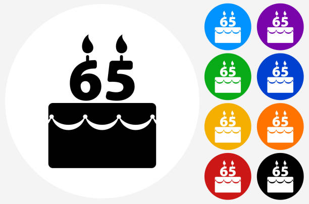 65 Years Birthday Cake Icon on Flat Color Circle Buttons 65 Years Birthday Cake Icon on Flat Color Circle Buttons. This 100% royalty free vector illustration features the main icon pictured in black inside a white circle. The alternative color options in blue, green, yellow, red, purple, indigo, orange and black are on the right of the icon and are arranged in two vertical columns. birthday cake green stock illustrations