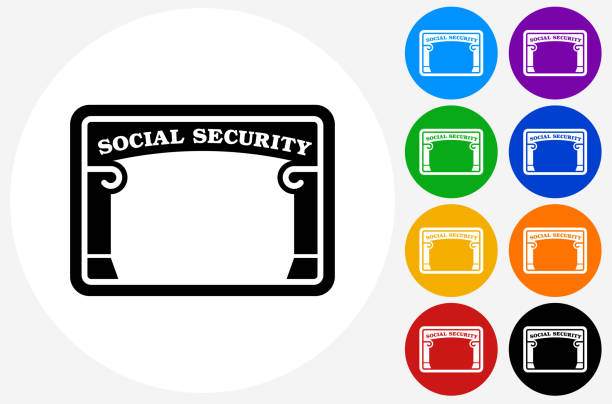 ilustrações, clipart, desenhos animados e ícones de ícone da segurança social em botões de círculo de cores planas - social security
