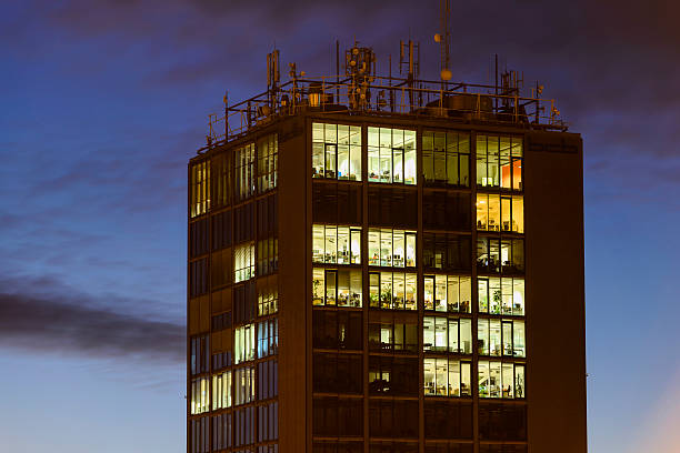 GSM transmitters on a roof of administrative building stock photo