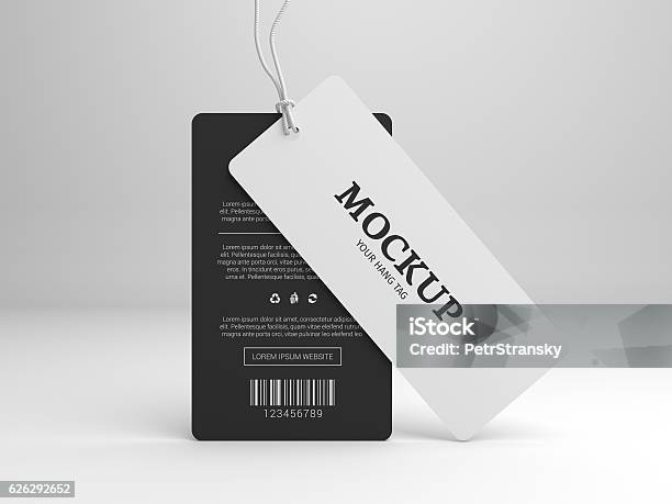 Hang Tag 3d Illustration Mockup For Branding Label Stock Photo - Download Image Now - Label, Clothing, Price Tag