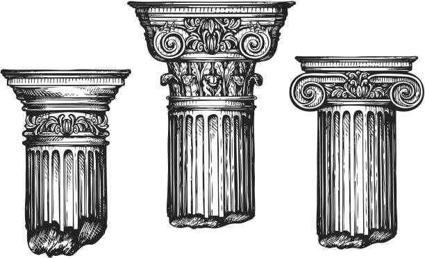 ilustraciones, imágenes clip art, dibujos animados e iconos de stock de conjunto dibujado a mano de órdenes clásicas arquitectónicas. ilustración vectorial de boceto - column greece pedestal classical greek