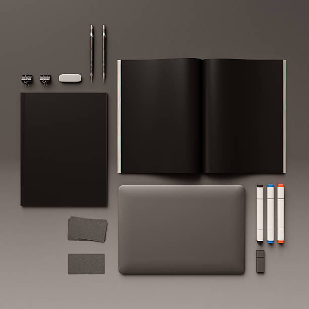 istock Set of mockup on black background. 3D illustration 626304538