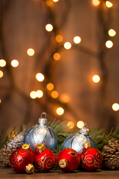 istock Christmas background with decorations on wooden board 626304570