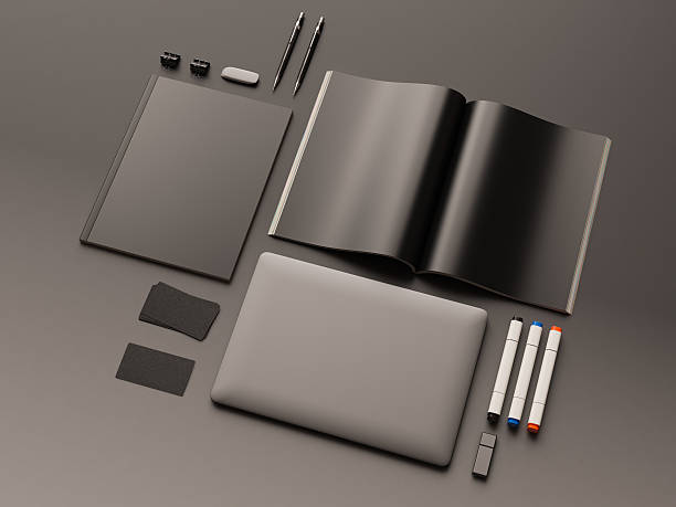 istock Set of mockup on black background. 3D illustration 626304606