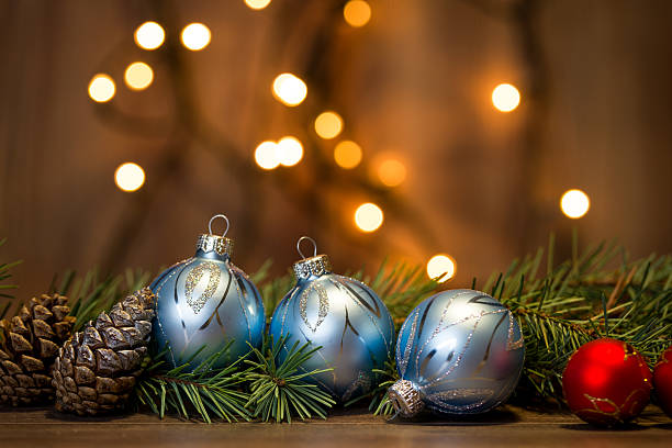 istock Christmas background with decorations on wooden board 626305782