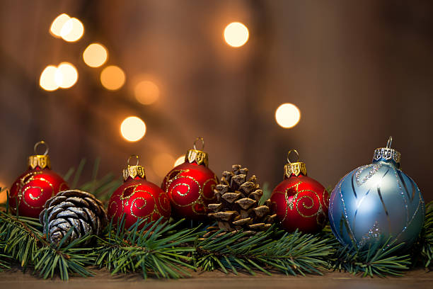 istock Christmas background with decorations on wooden board 626310440