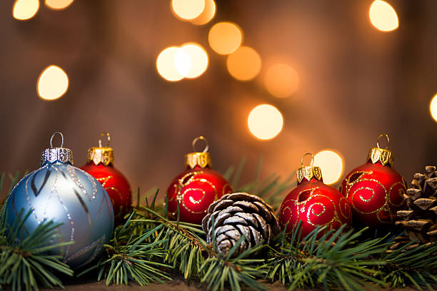 istock Christmas background with decorations on wooden board 626310594