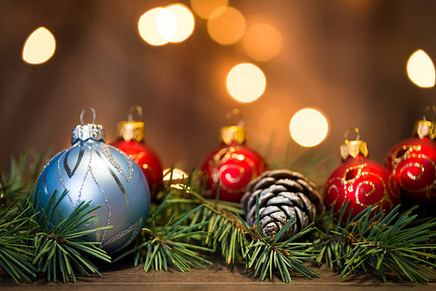 istock Christmas background with decorations on wooden board 626310734
