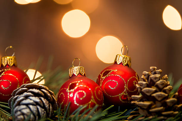 istock Christmas background with decorations on wooden board 626310846
