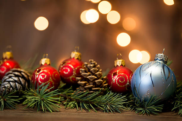 istock Christmas background with decorations on wooden board 626311012