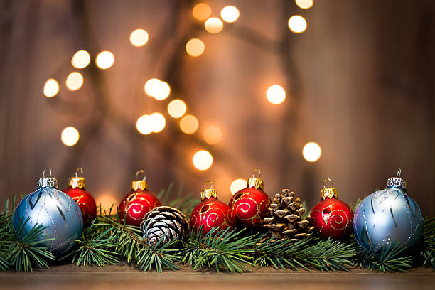 istock Christmas background with decorations on wooden board 626311274