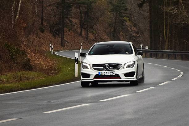 Frankfurt, Germany - March 10th, 2015: Mercedes CLA Shooting Brake driving on the road. This luxury combi is the smallest combi-coupe in Mercedes offer.