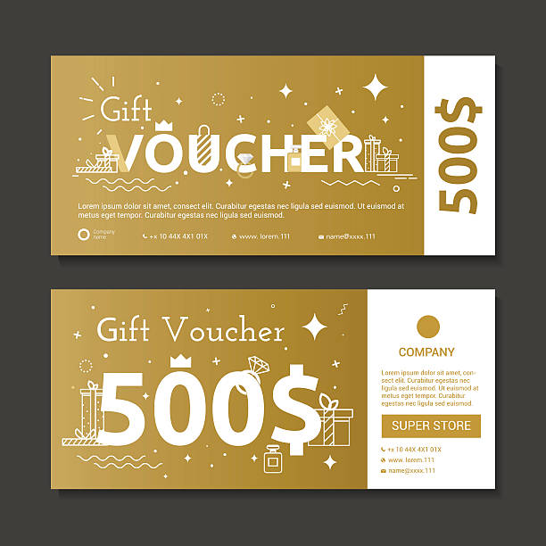 Set of gold voucher. vector art illustration