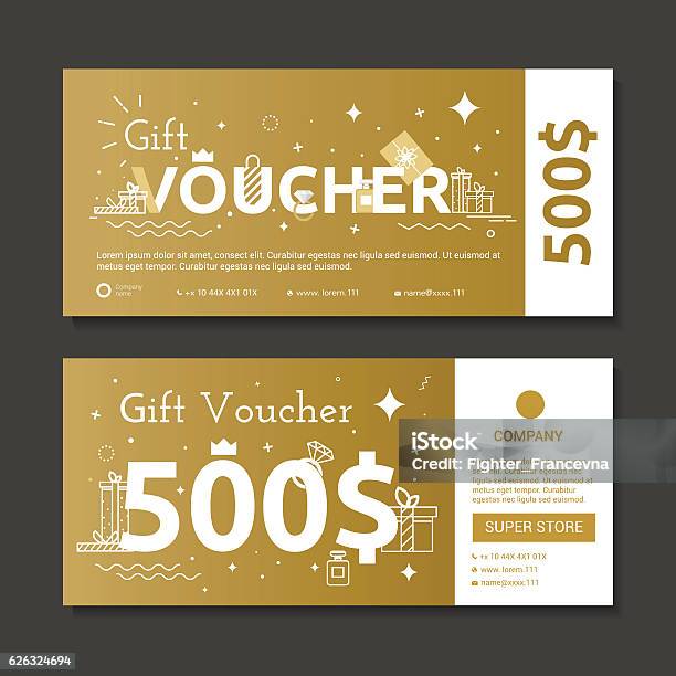 Set Of Gold Voucher Stock Illustration - Download Image Now - Coupon, Ticket, Gold Colored